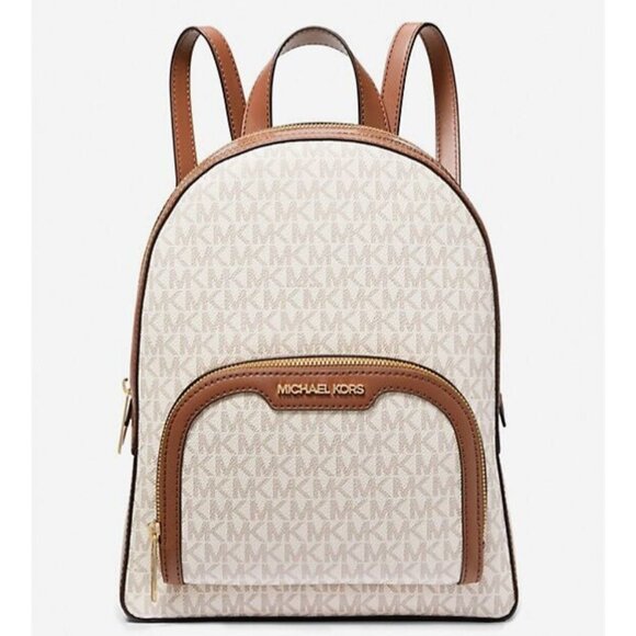 New Michael Kors Jaycee Medium Logo Backpack Vanilla - Picture 1 of 4